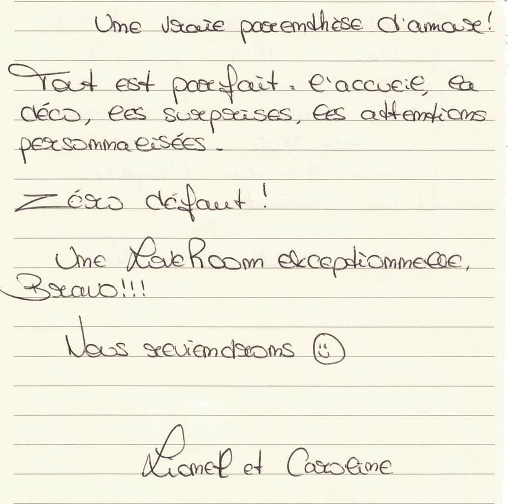 une vraie parenthèse d'amour ! Tout est Parfait : l'accueil, la déco, les surprises, les attentions personnalisées. Zéro défaut ! Une love room exceptionnelle Bravo nous reviendrons. 😃